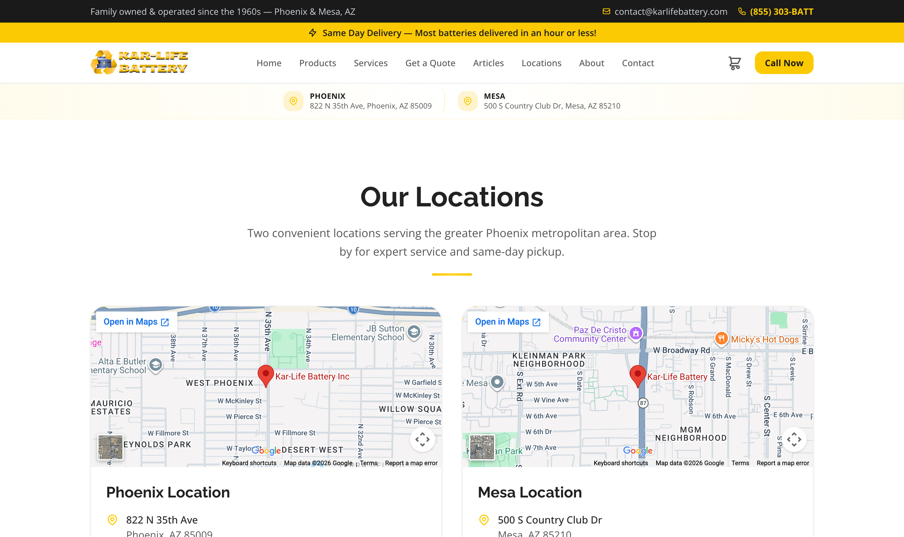 Kar-Life Battery store locations with maps