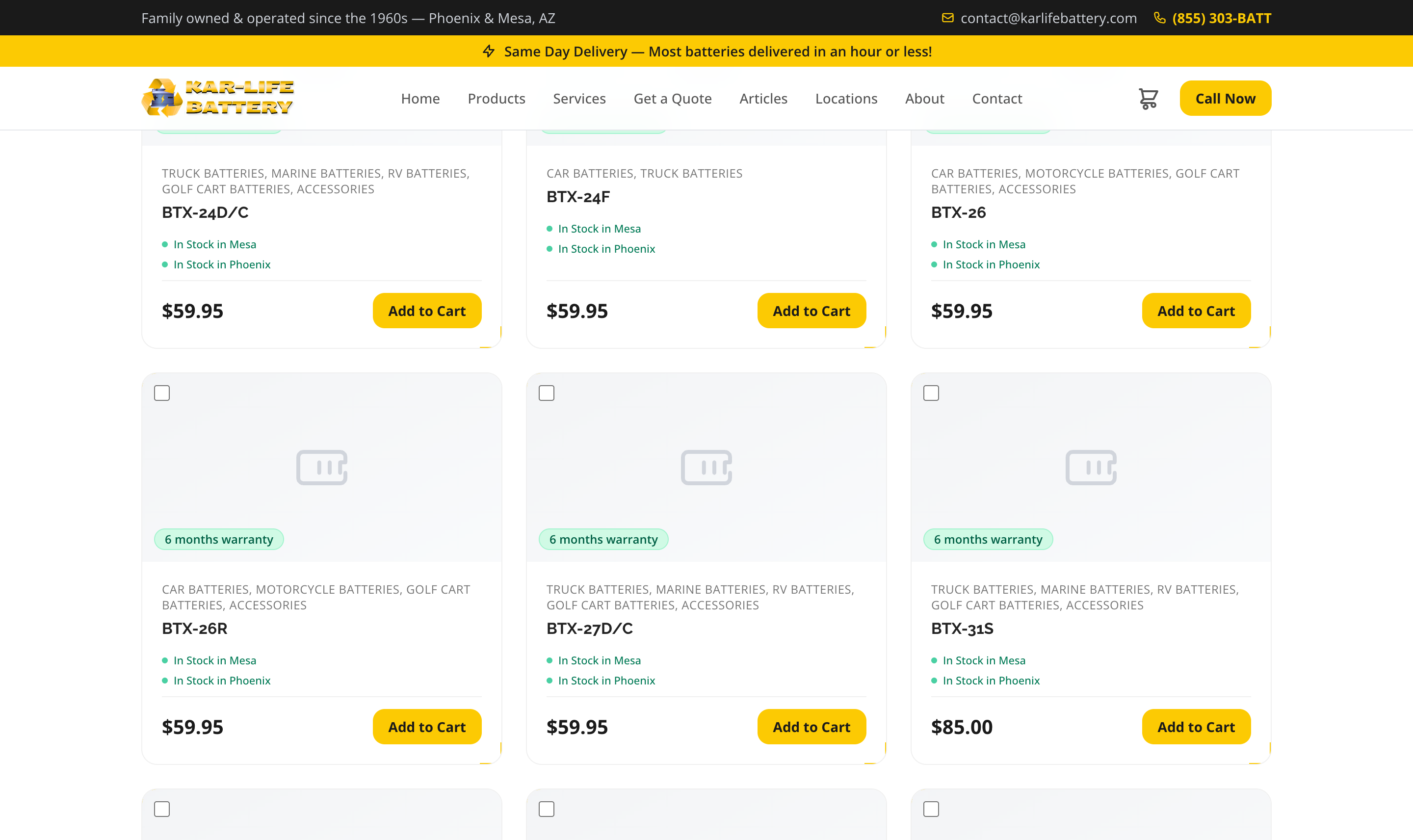 Kar-Life Battery product grid